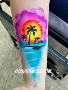 T46 Dolphin Sunset Tattoo Stencil